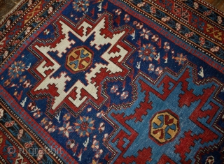 #1B516  Handmade antique Caucasian Lezgi rug 3.7' x 5.3' ( 113cm x 161cm ) C.1880                 