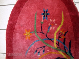 Handmade antique oval Art Deco Chinese rug 2' x 3.7' ( 60cm x 115cm ) 1920s - 1C445               