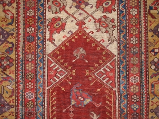 #1B171 Turkish Prayer "Melas" rug 3.10' x 5.5' 1860, in original good condition: has some old restoration                