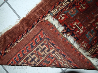 #1C06  Handmade antique collectible Turkmen Yomud rug 1.3' x 3' ( 39cm x 91cm ) 1880s
                