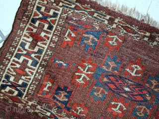 #1C09  Handmade antique collectible Turkmen Yomud rug 1.2' x 3.2' ( 36cm x 97cm ) 1880.C
                