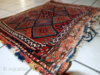 Handmade antique collectible Persian Kurdish bag 1.8' x 2.4' (56cm x 73cm) 1880s - 1C451                  