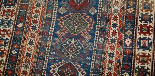 #1B517  Hand made antique Caucasian Kuba rug 3.10' x 5.3' ( 119cm x 161cm ) C.1890s                