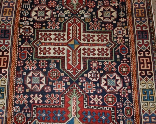Handmade antique Caucasian Akstafa rug 3.6' x 5.6' (110cm x 170cm) 1890s - 1B560                   