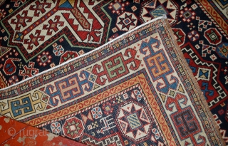 Handmade antique Caucasian Akstafa rug 3.6' x 5.6' (110cm x 170cm) 1890s - 1B560                   