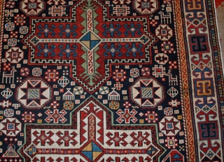 Handmade antique Caucasian Akstafa rug 3.6' x 5.6' (110cm x 170cm) 1890s - 1B560                   