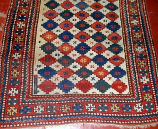 Handmade antique Caucasian Kazak rug 3.7' x 6' (113cm x 183cm) 1890s - 1B562                   