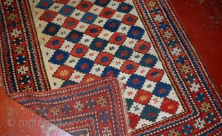 Handmade antique Caucasian Kazak rug 3.7' x 6' (113cm x 183cm) 1890s - 1B562                   