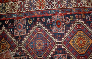 Handmade antique Caucasian Shirvan rug 4.8' x 7.10' (146cm x 242cm) 1880s - 1B563                   