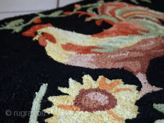 Handmade vintage American hooked rug 1.6' x 2.6' (50cm x 80cm) 1960s - 1C462                   