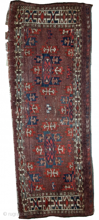 #1C09  Hand made antique collectible Turkoman Yomud rug 1.2' x 3.2' ( 36cm x 97cm ) C.1880s               