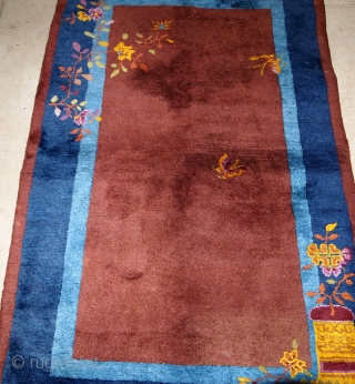 Handmade antique Art Deco Chinese rug 3' x 4.11' ( 91cm x 151cm) 1920 - 1B578                 