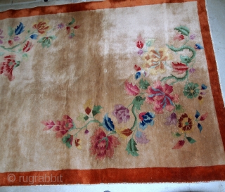 Handmade antique Art Deco Chinese rug 4.1' x 6.5' ( 125cm x 198cm) 1920 - 1B582                 