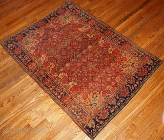 #1B139  Handmade antique Persian Sarouk Farahan rug 3.5' x 4.8' ( 106cm x 146cm ) 1880.C
                