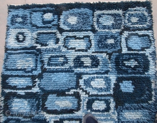 Handmade vintage Swedish Rya rug 2.10' x 5.3' ( 83cm x 163cm ) 1950s - 1B597                 