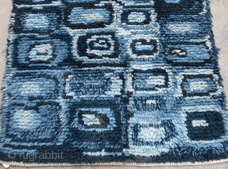 Handmade vintage Swedish Rya rug 2.10' x 5.3' ( 83cm x 163cm ) 1950s - 1B597                 