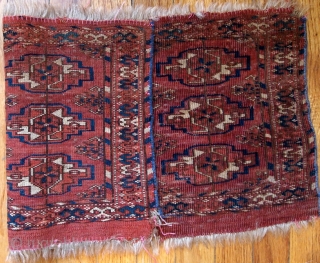 Handmade antique Turkmen Tekke Torba rug 1' x 2' ( 30cm x 63cm) 1880s - 1B602                 