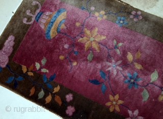 Handmade antique Art Deco Chinese rug 1.10' x 3.10' (59cm x 120cm) 1920s - 1B607                  