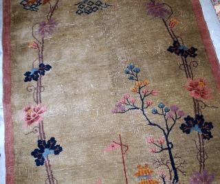 Handmade antique Art Deco Chinese rug 4.1' x 6.7' ( 125cm x 204cm ) 1920s - 1B611
                