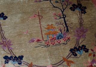 Handmade antique Art Deco Chinese rug 4.1' x 6.7' ( 125cm x 204cm ) 1920s - 1B611
                