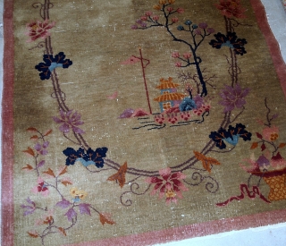 Handmade antique Art Deco Chinese rug 4.1' x 6.7' ( 125cm x 204cm ) 1920s - 1B611
                