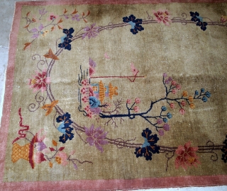 Handmade antique Art Deco Chinese rug 4.1' x 6.7' ( 125cm x 204cm ) 1920s - 1B611
                