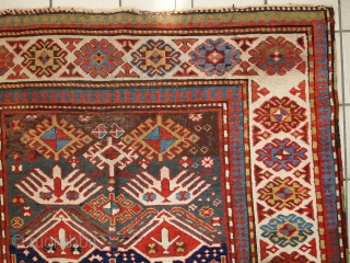 #1C249  Hand made antique Caucasian Kazak runner 4' x 9.2' ( 123cm x 281cm ) C.1880s                