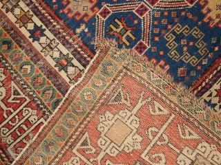 #1C250  Hand made antique Caucasian Kuba runner 3.6' x 8.1' ( 110cm x 247cm ) C.1880s                