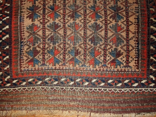 #1B219  Handmade antique collectible Afghan prayer Baluch rug 2.10' x 5.3' ( 91cm x 161cm) 1880.C
                