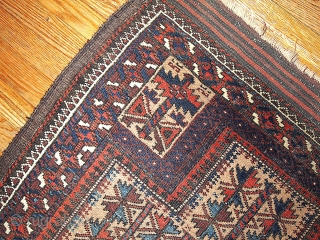 #1B219  Handmade antique collectible Afghan prayer Baluch rug 2.10' x 5.3' ( 91cm x 161cm) 1880.C
                