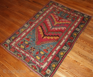 #1B204 Hand made antique prayer Turkish "Kersheir" rug 3.5' x 5' 1880, in original good condition                 