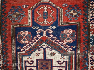 #1C427  Hand made antique Caucasian Kazak prayer rug 3.8' x 5.2' (116cm x 160cm) C.1900s                 