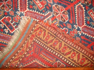 #1A05 Collectible antique Khamseh, in original condition : has some age ware on the endings and cut in the middle, 2' x 2.6'          