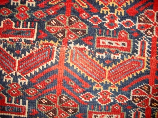 #1A05 Collectible antique Khamseh, in original condition : has some age ware on the endings and cut in the middle, 2' x 2.6'          