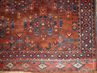 #1B205 Hand made antique collectible Turkoman rug 3.8' x 5.6' 1880, in a good condition for that age               