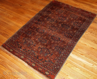 #1B205 Hand made antique collectible Turkoman rug 3.8' x 5.6' 1880, in a good condition for that age               
