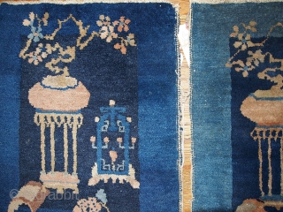 #1B327  Handmade antique collectible pair of Peking Chinese rugs 1.7' x 1.10' ( 51cm x 59cm ) 1920.C
              