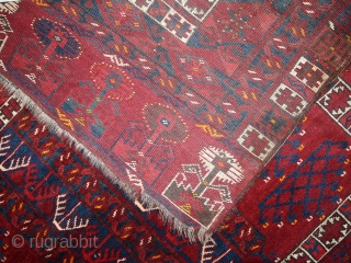 N° 1C293  Hand Made antique Turkoman Engsi Rug 4.9' X 6' ( 151cm X 185cm) 1870, condition: original: one end, one side and one corner are a little bit missing.  