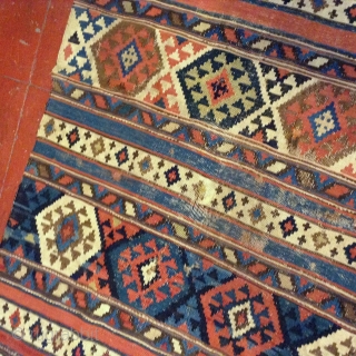 #1F06 Handmade Caucasian Shirvan kilim 4.9' x 7.6' ( 149cm x 231cm) c.1860                    