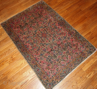 #1B158  Handmade antique Persian Kerman rug 3.2' X 4.9' ( 97cm X 149cm ) C.1920                 