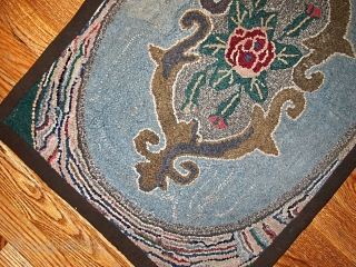 #1C15  Handmade antique American Hooked rug 1.10' X 2.9' ( 58cm X 88cm ) C.1900                 