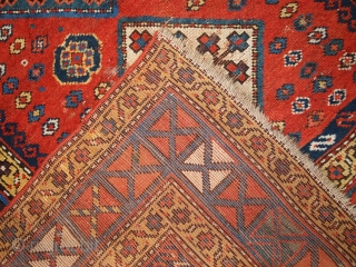 #1C259  Hand made antique Caucasian Kazak rug 4.1' X 6.9' ( 127cm X 211cm ) C.1860                