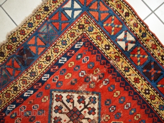 #1C259  Hand made antique Caucasian Kazak rug 4.1' X 6.9' ( 127cm X 211cm ) C.1860                