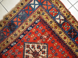 #1C259  Hand made antique Caucasian Kazak rug 4.1' X 6.9' ( 127cm X 211cm ) C.1860                