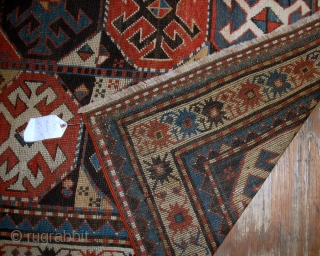 #1B521  Hand made antique Caucasian Kazak Mohan rug 3.8' x 8.2' ( 116cm x 250cm ) 1880.C               