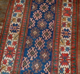 #1B522  handmade antique Caucasian Gendje rug 3.2' x 8' ( 97cm x 244cm ) 1880.C                 