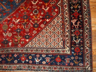 #1B189  Hand made antique collectible Persian Khamseh rug 6.4' X 9.9' ( 195cm X 301cm) C.1870                
