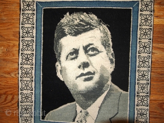 #1B365  Handmade vintage collectible Persian Tabriz Kennedy portrait rug 1.4' x 1.8' ( 46cm x 54cm ) 1980.C
              