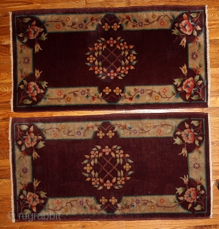 #1B368  Handmade antique Art Deco Chinese pair of rugs 2' x 3.10' ( 61cm x 119cm ) 1920.C
              