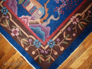 #1B375  Handmade antique Art Deco Chinese rug 3' x 4.10' ( 91cm x 150cm ) 1920.C
                